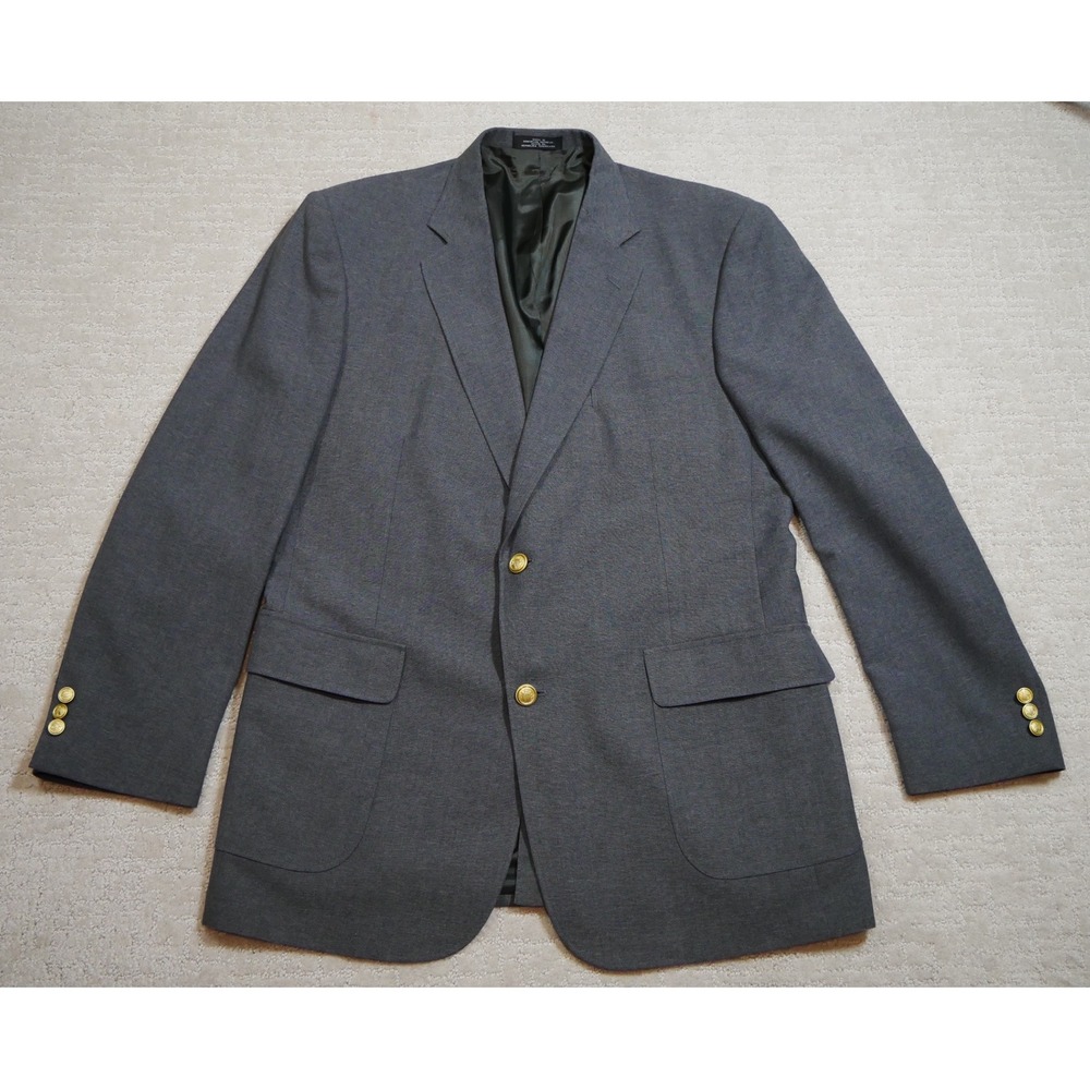David Taylor Men Gray Blazer 42L Gold Crest Buttons Wool Blend Suit Jacket 82062